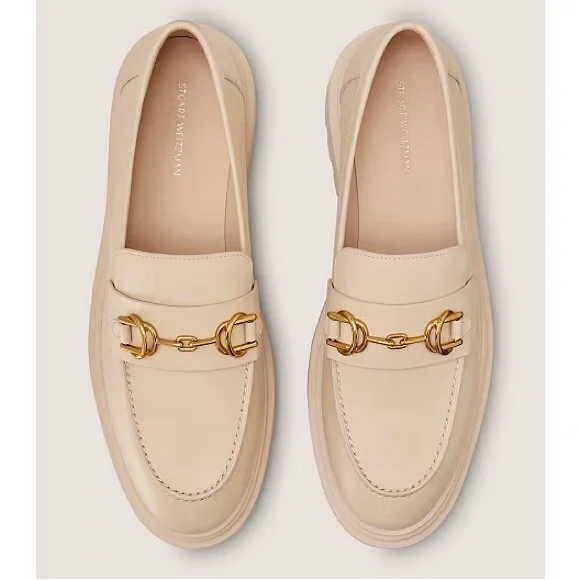 STUART WEITZMAN NEW Chunky Cream and Gold Platform Loafers - Picture 3 of 7